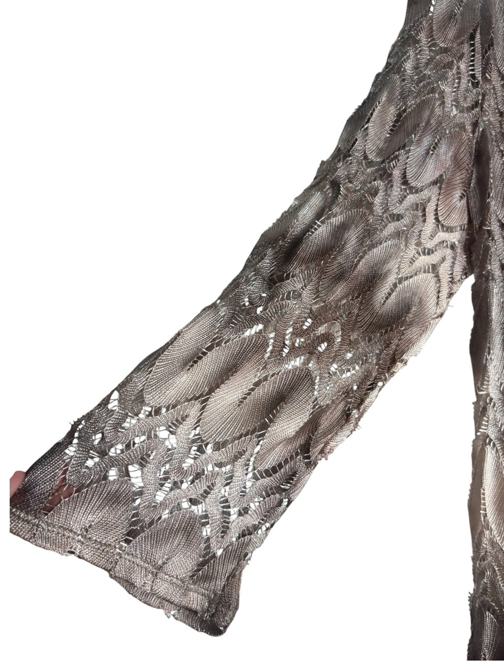 CHICO’s Travelers Taupe Patterned Open-Front Cardigan Sweater Size 1 (6-8) - Picture 5 of 9